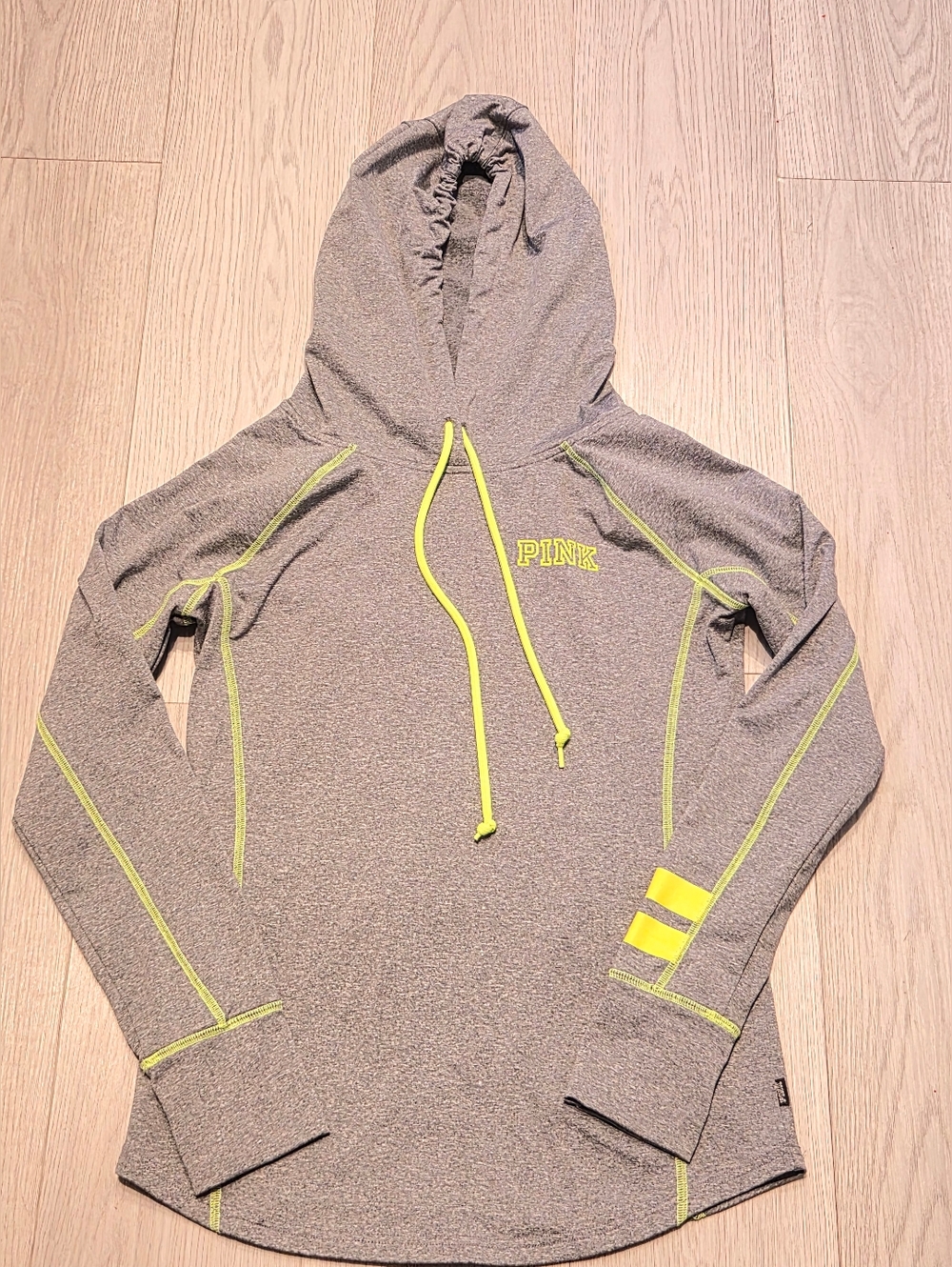 Victoria's Secret PINK Gray Hoodie with Neon Yellow Accents